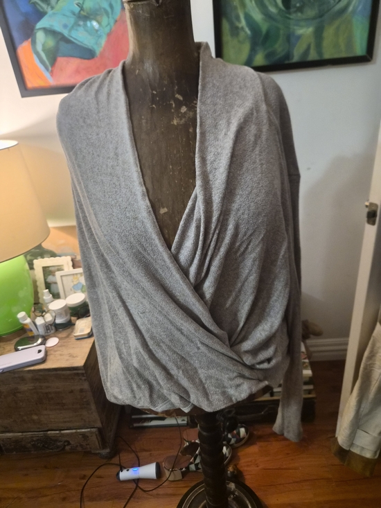 Pure Good Sweaters - Gray V-Neck Draped Wrap Sweater